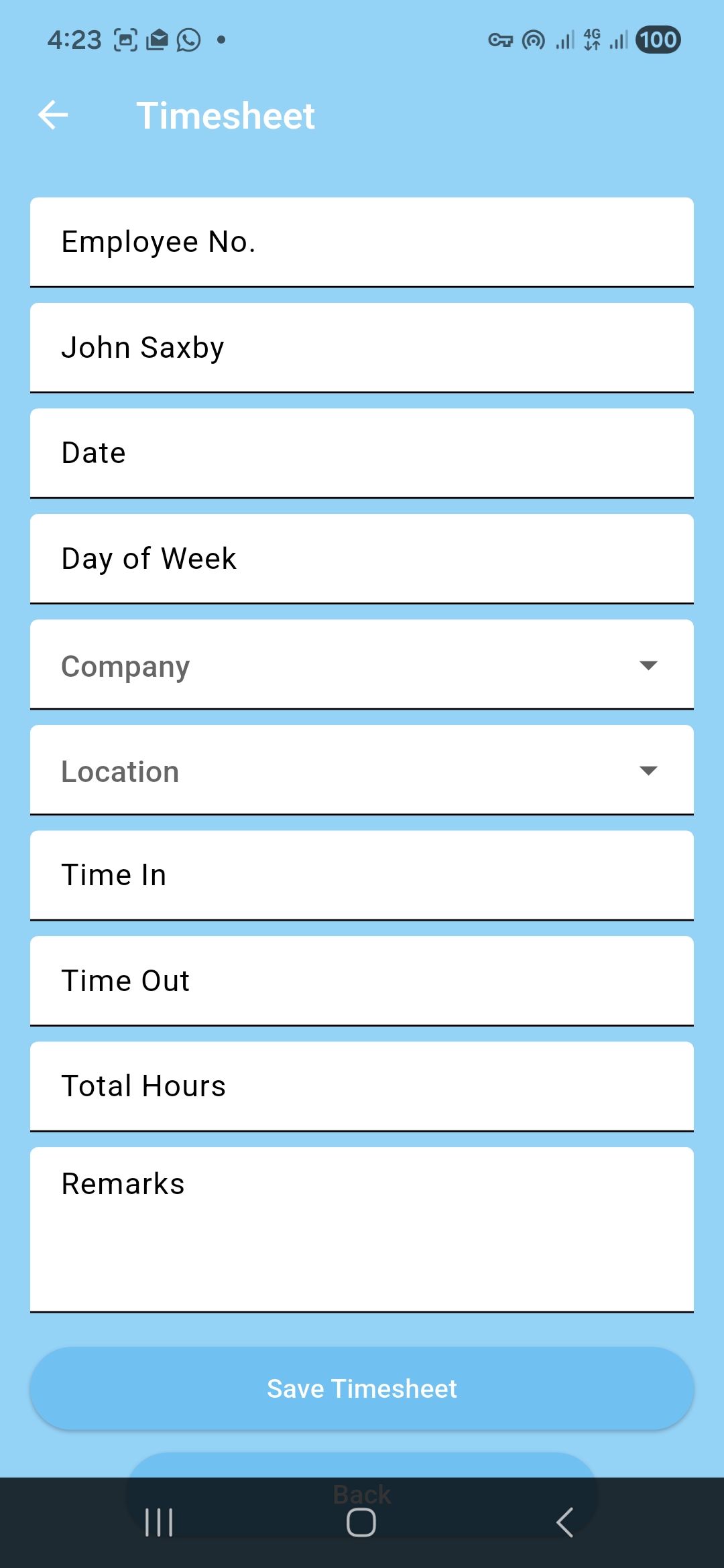 Timesheet form